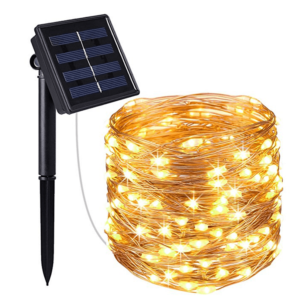 LINKPAL Outdoor String Lights, 100 LED Solar Fairy Lights 33 feet 8 Modes Copper Wire Lights Waterproof Outdoor String Lights for Garden Patio Yard Party Wedding