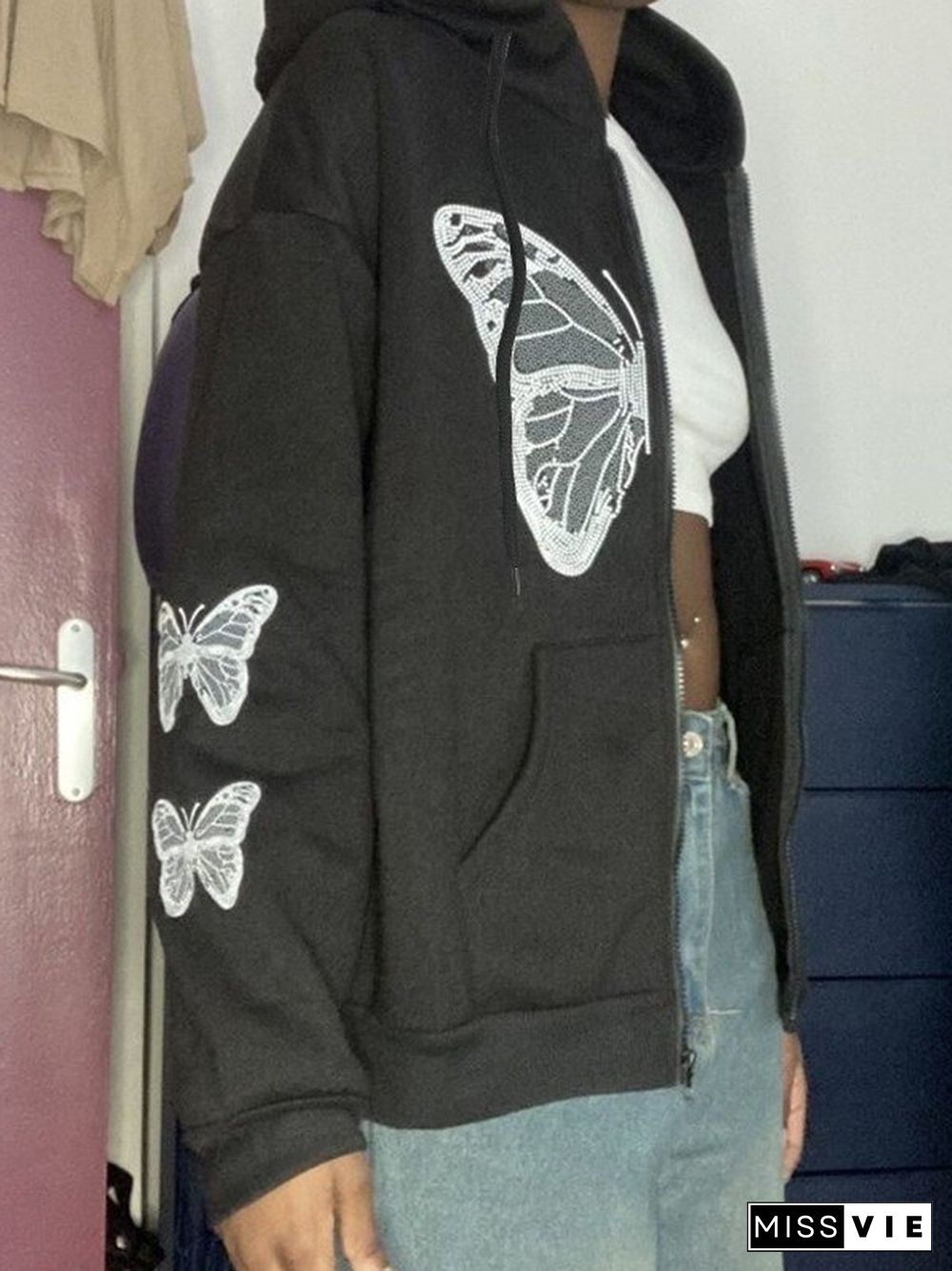 Y2K Butterfly Oversized Zip Up Hoodie