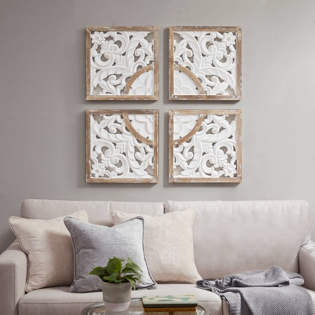 4pc Arwen Medallion Wood Decorative Wall Set Natural white Madison Park