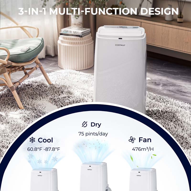 12000 BTU 3-in-1 Portable Air Conditioner Air Cooler Fan Dehumidifier with Remote Control & Touch Panel, 3 Speeds