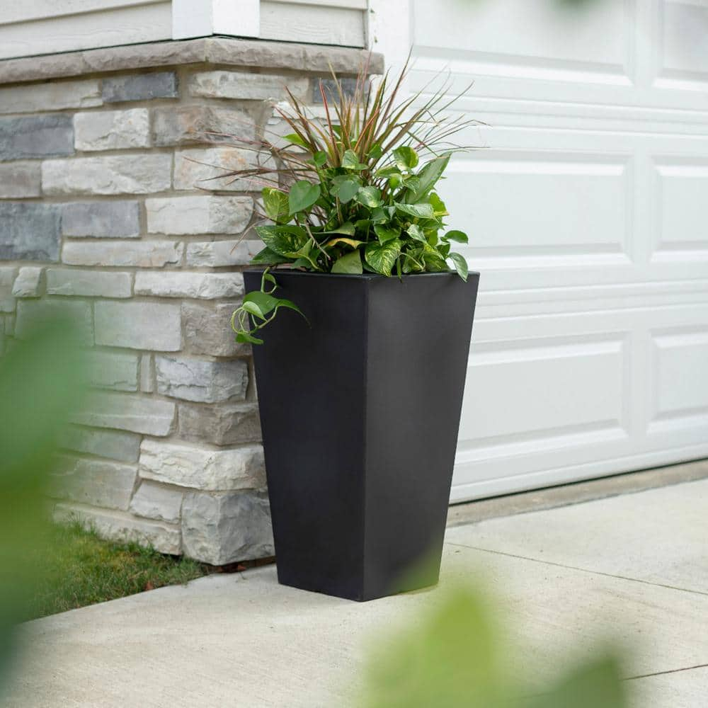 Step2 15 in. x 28 in. Tremont Tall Square Tapered Planter Onyx Black 523499