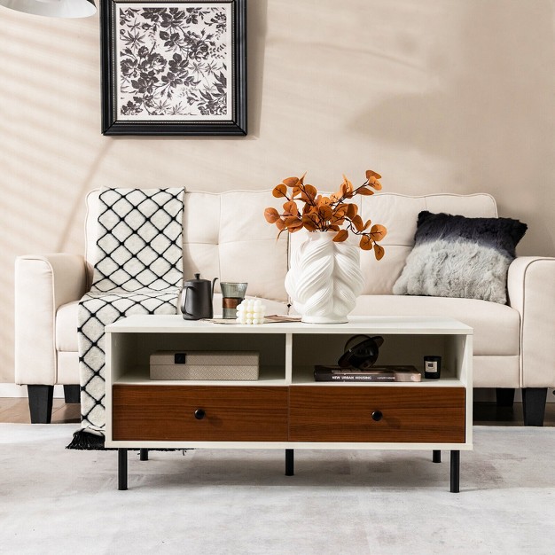 Tangkula Coffee Table Modern Rectangle W Storage Shelf amp Drawers Living Room Furniture