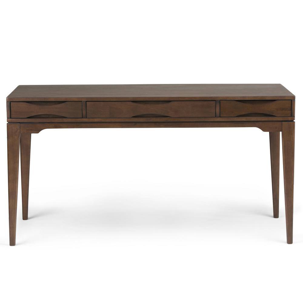 Simpli Home Harper Solid Hardwood Mid-Century Modern 60 in. Wide Writing Office Desk in Walnut Brown 3AXCHRP-10