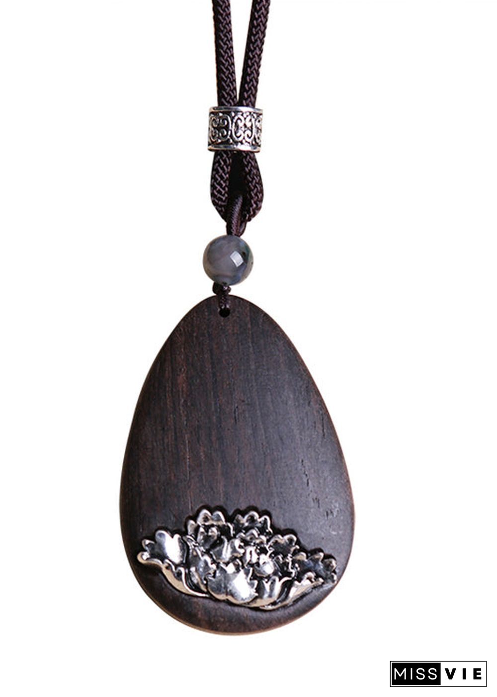 Art Black Alloy Black Sandalwood Peony Pendant Necklace