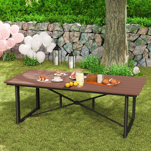 PureCane Rectangle Acacia Wood Tabletop Outdoor Dining Table with Umbrella Hole