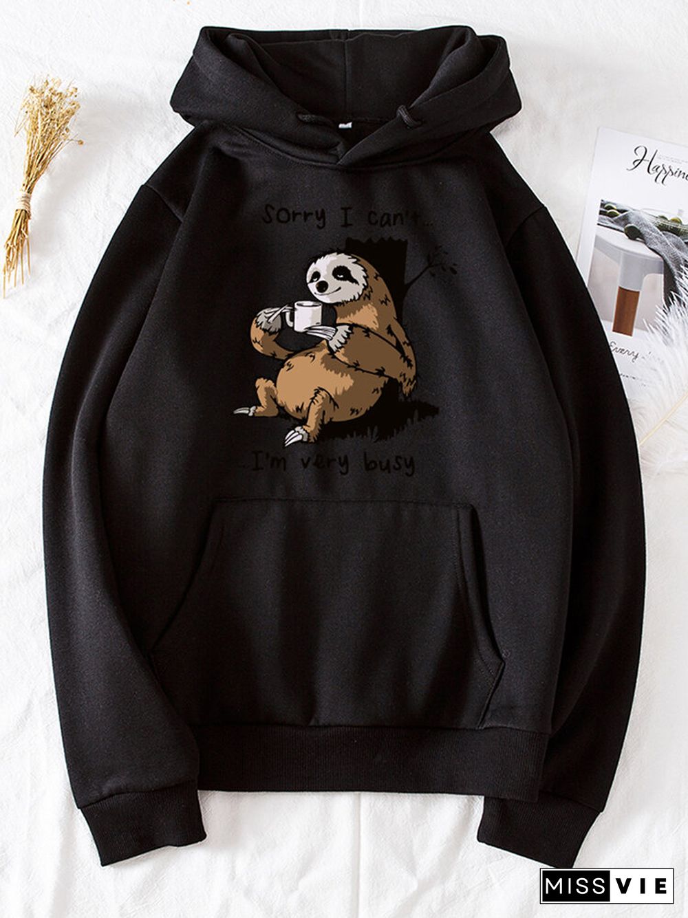 Casual Cartoon Printed Long Sleeve Hoodie With Pocket