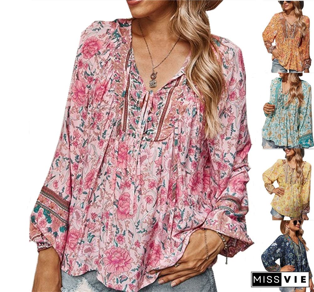 Pullover Print Loose Casual Long Sleeve Blouses