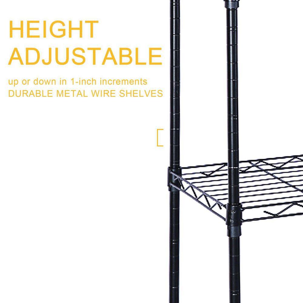 Tidoin Black Heavy Duty 6-Shelf Shelving Wire Shelving with Wheels and Hanging Hooks 17 in. W x 11 in. D x 63 in. H DHS-YDW1-967