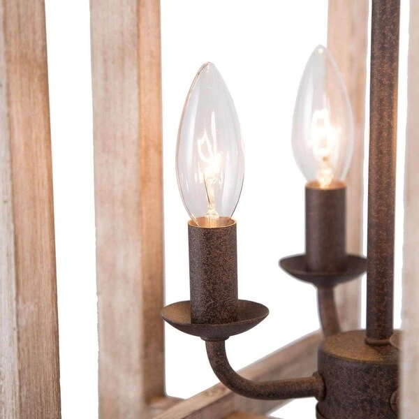Farmhouse 4-Light Rustic Wood Geometric Chandelier Lantern Island Lights - 12.5'' L x 12.5'' W x 17'' H Shopping - The Best Deals on Chandeliers