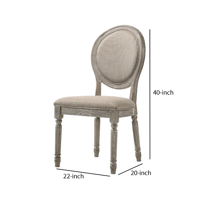 Side Chair with Oval Padded Back and Turned Legs， Set of 2， Brown