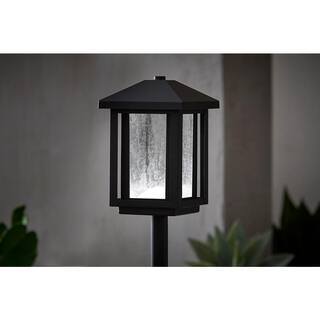 Hampton Bay Cairo Low Voltage Square Transitional Black Integrated LED Path Light With Bubble Glass (1-Pack) L08457