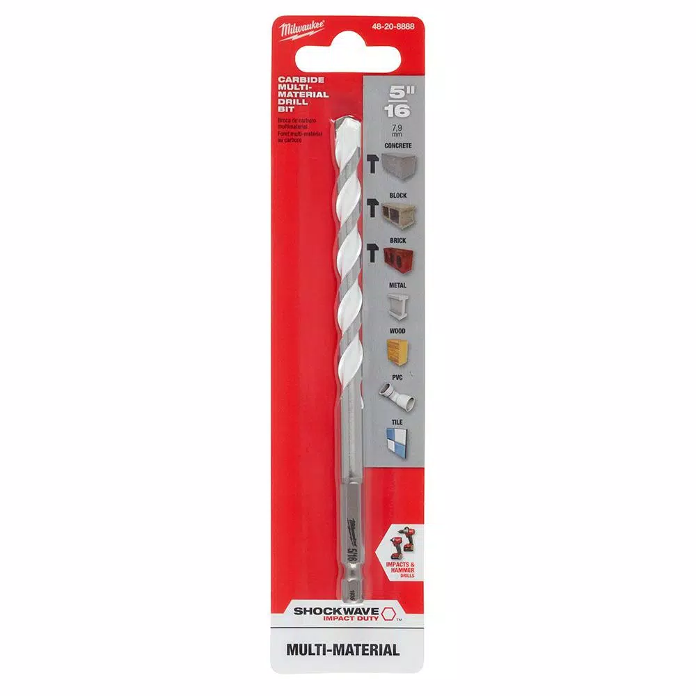 Milwaukee 5/16 in. x 4 in. x 6 in. SHOCKWAVE Carbide Multi-Material Drill Bit and#8211; XDC Depot