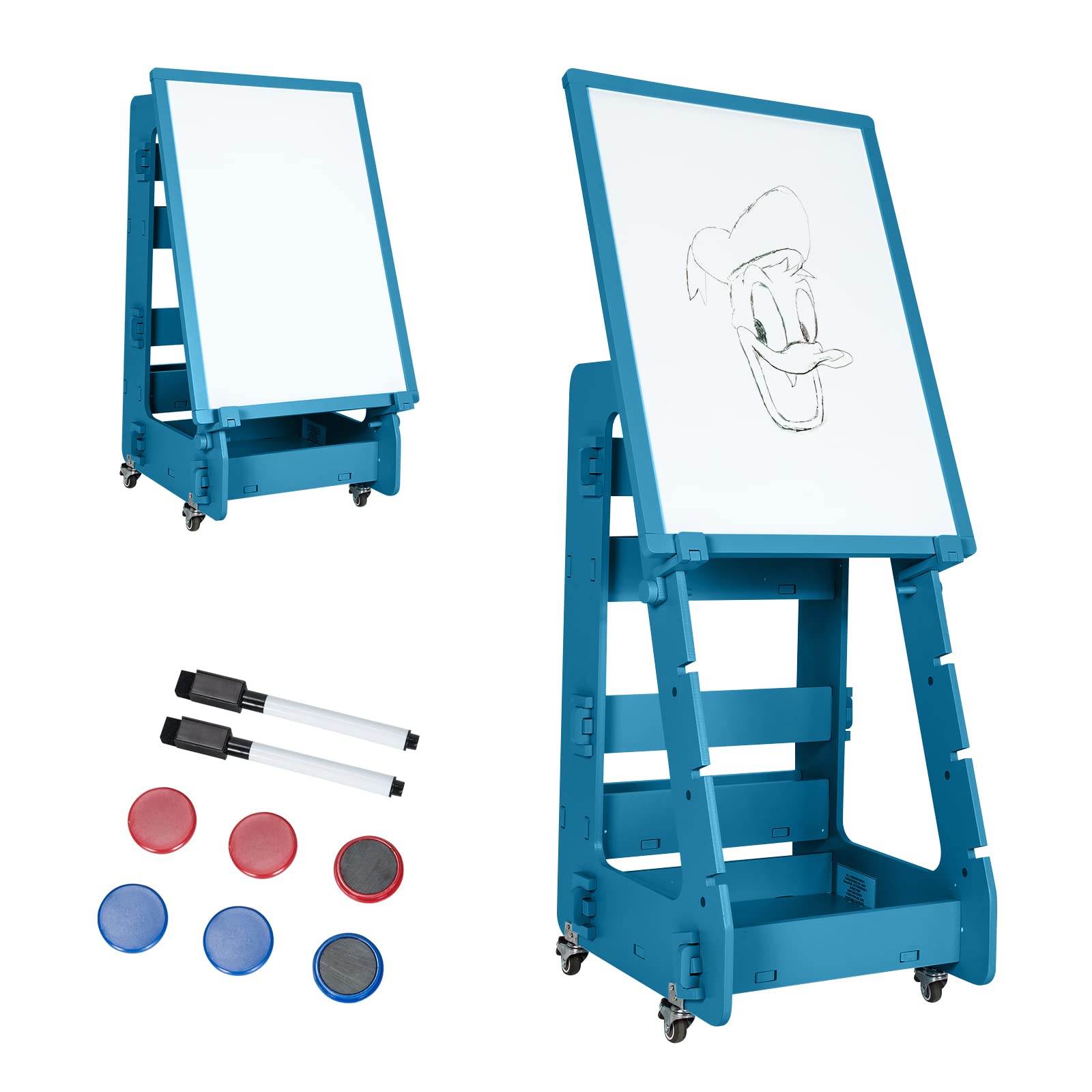 Costzon Kids Art Easel with Lockable Wheels, Height Adjustable Magnetic Removable Painting Board with Storage