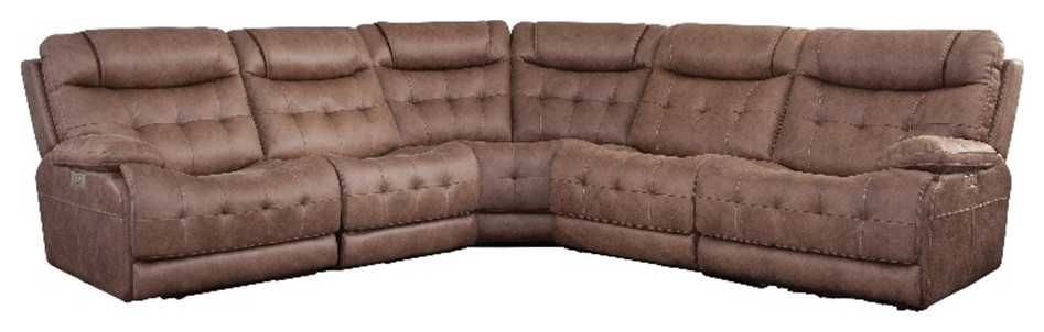 Arlington Brown Faux Leather 5 piece Dual Power Sectional   Contemporary   Sectional Sofas   by Homesquare  Houzz