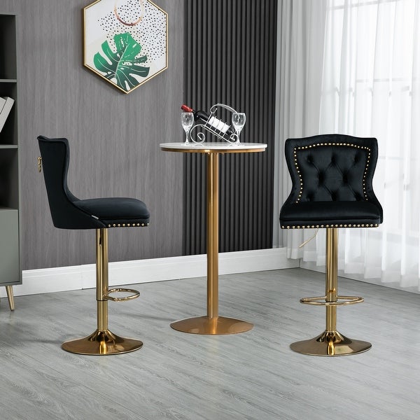 Bar Stools with Back and Footrest Counter Height 2PC Set，Comfortable Velvet Fabric Easy to Assemble for Coffee Shop Bar