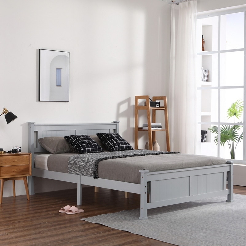 Vertical Decorative Core Bed Frame Grey Full/Twin/Queen