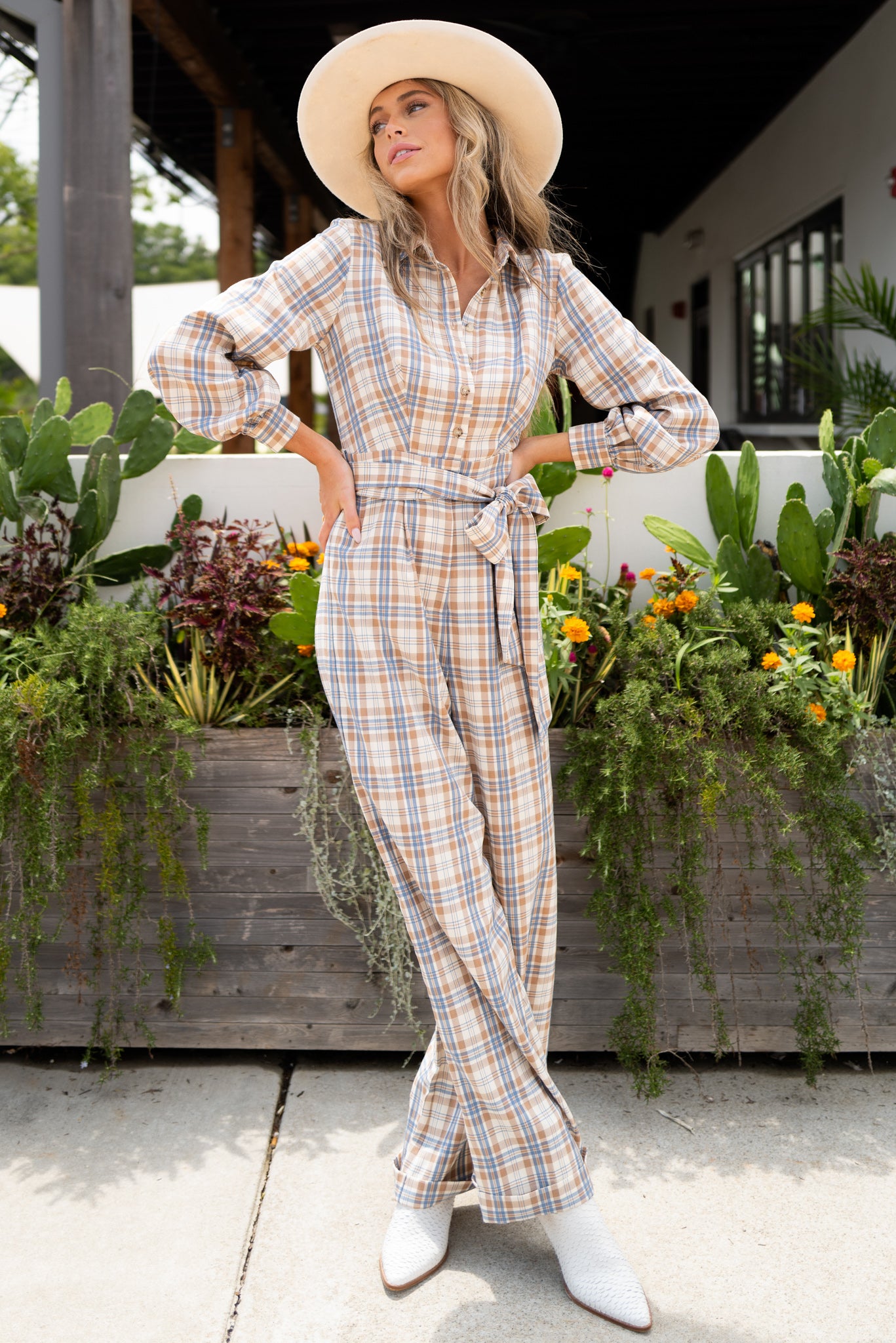 Tonight's Special Ivory Multi Plaid Jumpsuit
