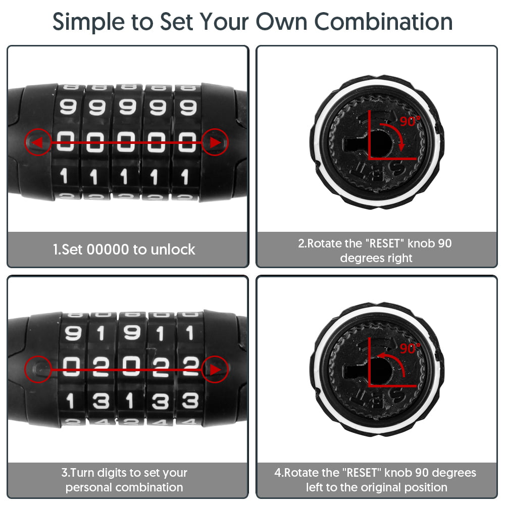 SUGARDAY Bike Lock with Combination Kryptonite 4 ft Bicycle Lock Secure 5 Digit Resettable Cable Lock