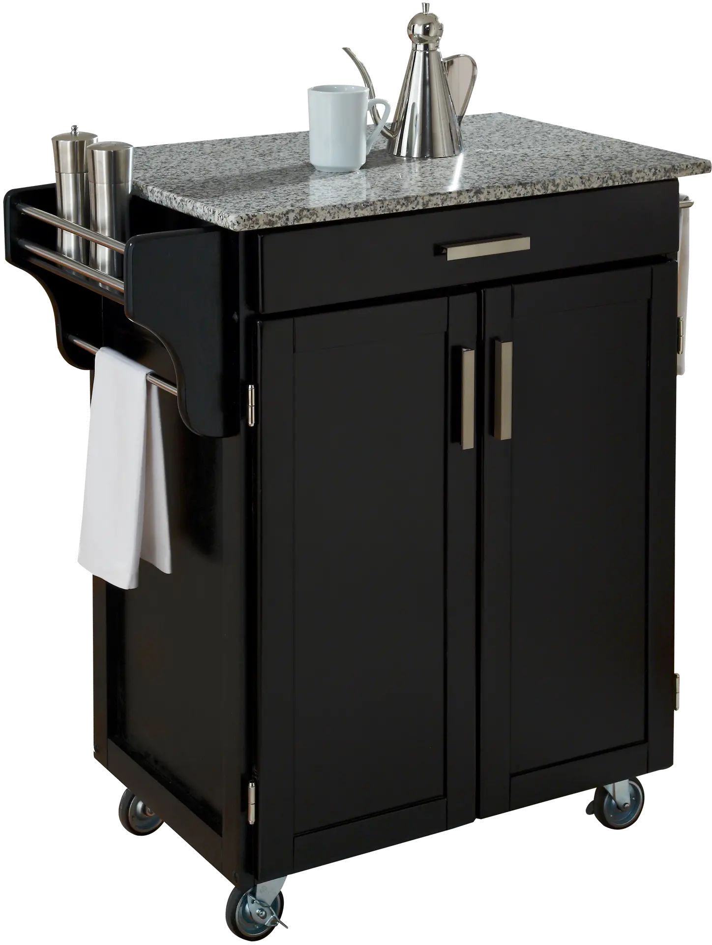 Black Kitchen Cart with White and Black Granite Top - Create-a-Cart