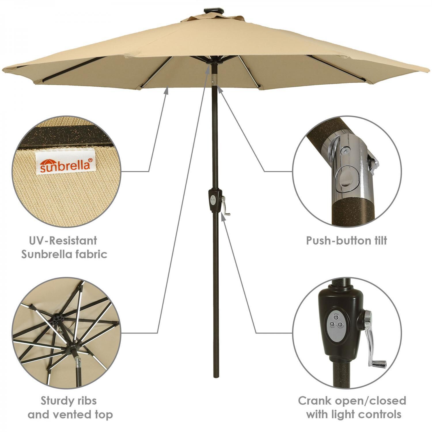 Ultimate Patio 9 Ft. Solar Lighted Octagonal Aluminum Patio Market Umbrella W/ Crank and Tilt