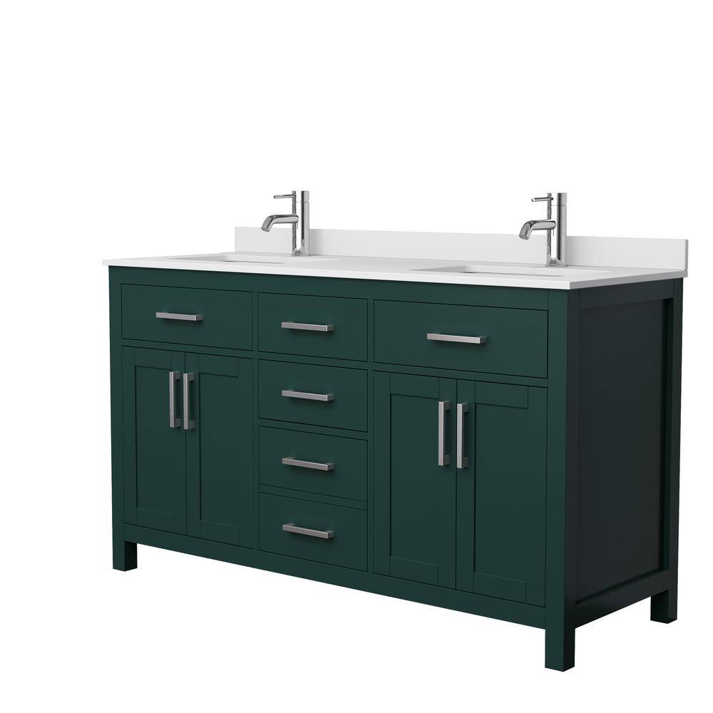 Wyndham Collection Beckett 60 in. W x 22 in. D x 35 in. H Double Sink Bathroom Vanity in Green with White Cultured Marble Top WCG242460DGEWCUNSMXX