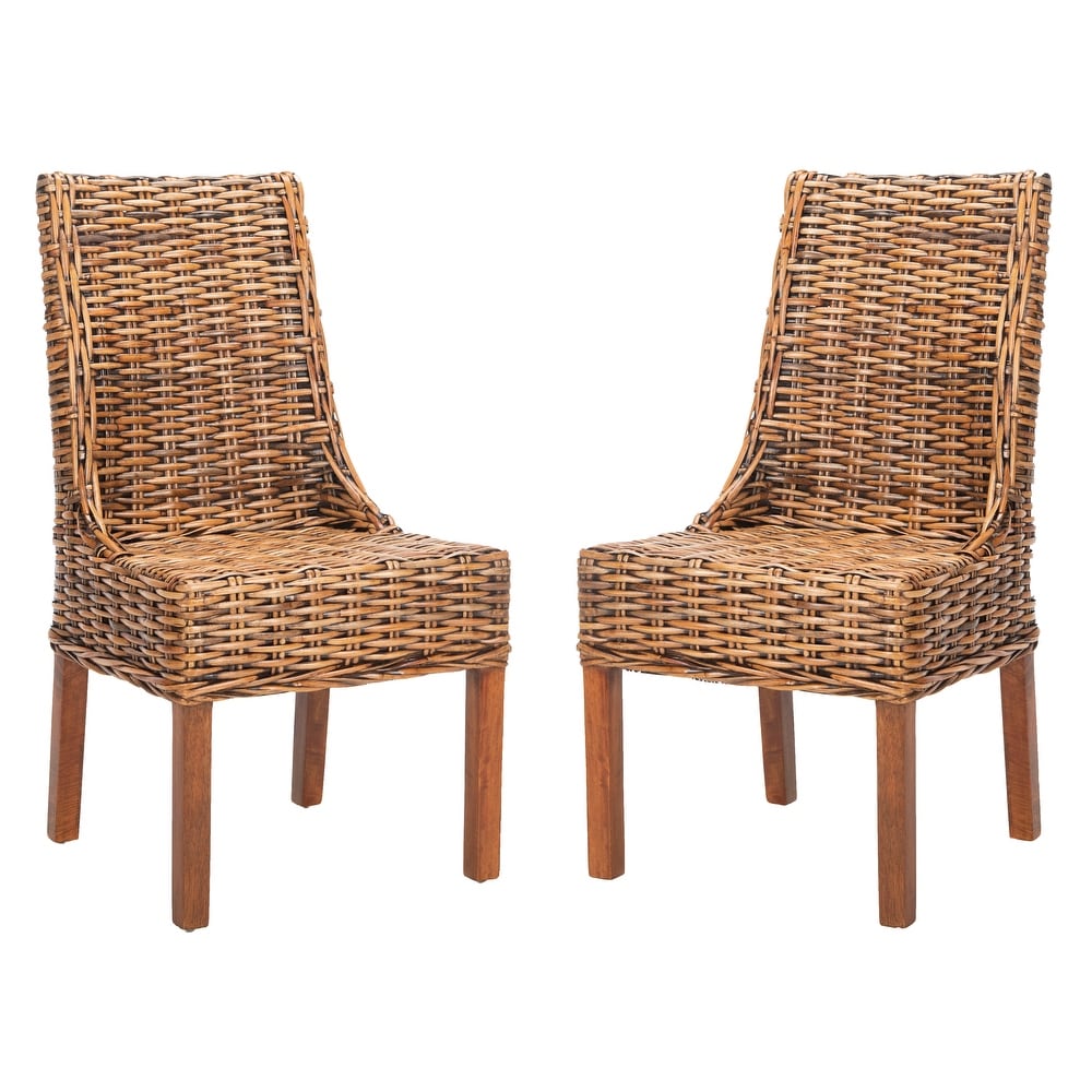 SAFAVIEH Dining Rural Woven St Thomas Indoor Wicker Brown Sloping Arm Chairs (Set of 2)   20\