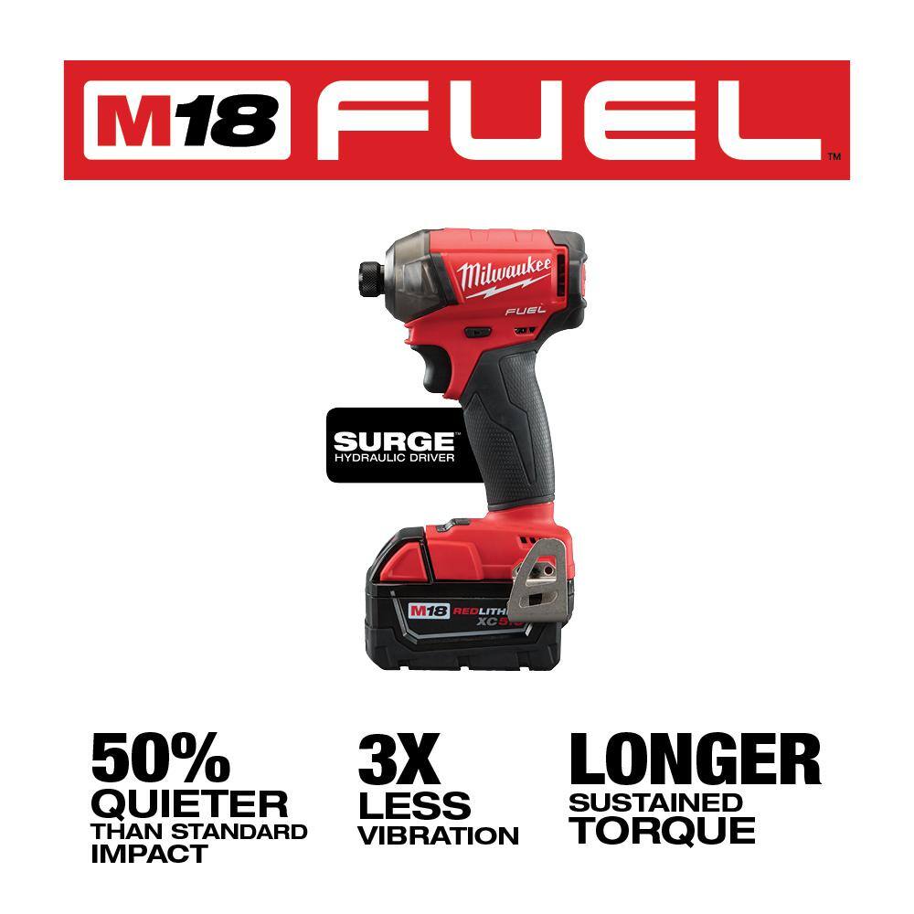 MW M18 FUEL SURGE 18V Lithium-Ion Brushless Cordless 14 in. Hex Impact Driver Kit with M12 Pin Nailer  2.0 Ah Battery 2760-22-2540-20-48-11-2420