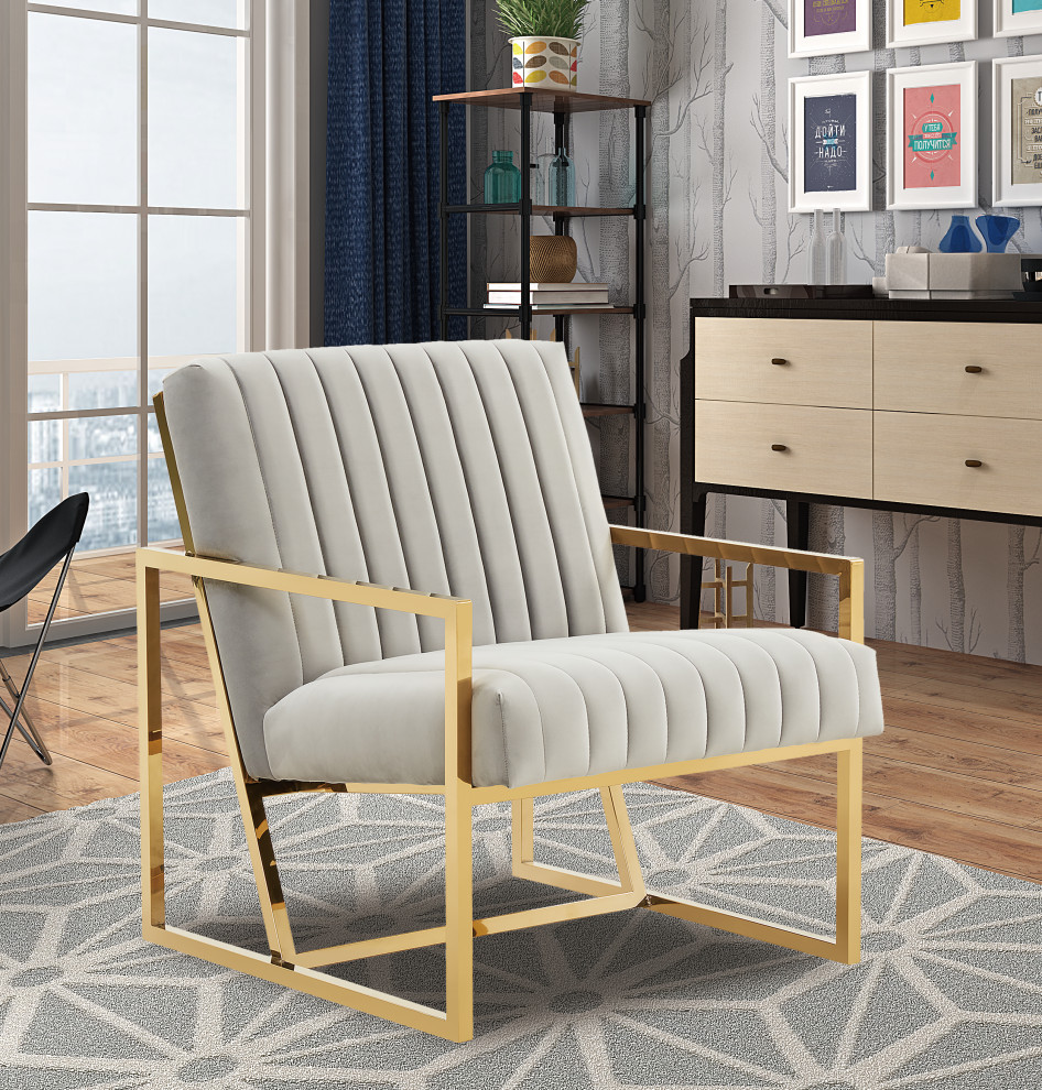 LeisureMod Montgomery Velvet Accent Chair With Gold Frame   Contemporary   Armchairs And Accent Chairs   by LeisureMod  Houzz