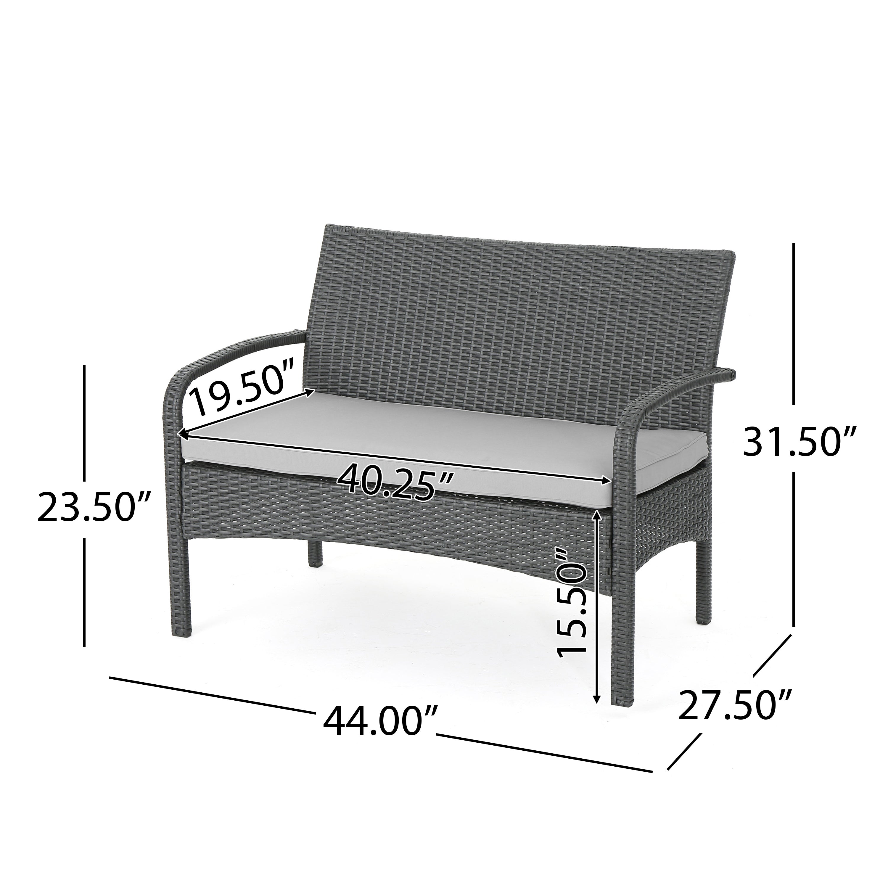 Mavis Patio Conversation Set, 6-Seater with Loveseat, Club Chairs, and Coffee Table, Gray Wicker with Light Gray Outdoor Cushions