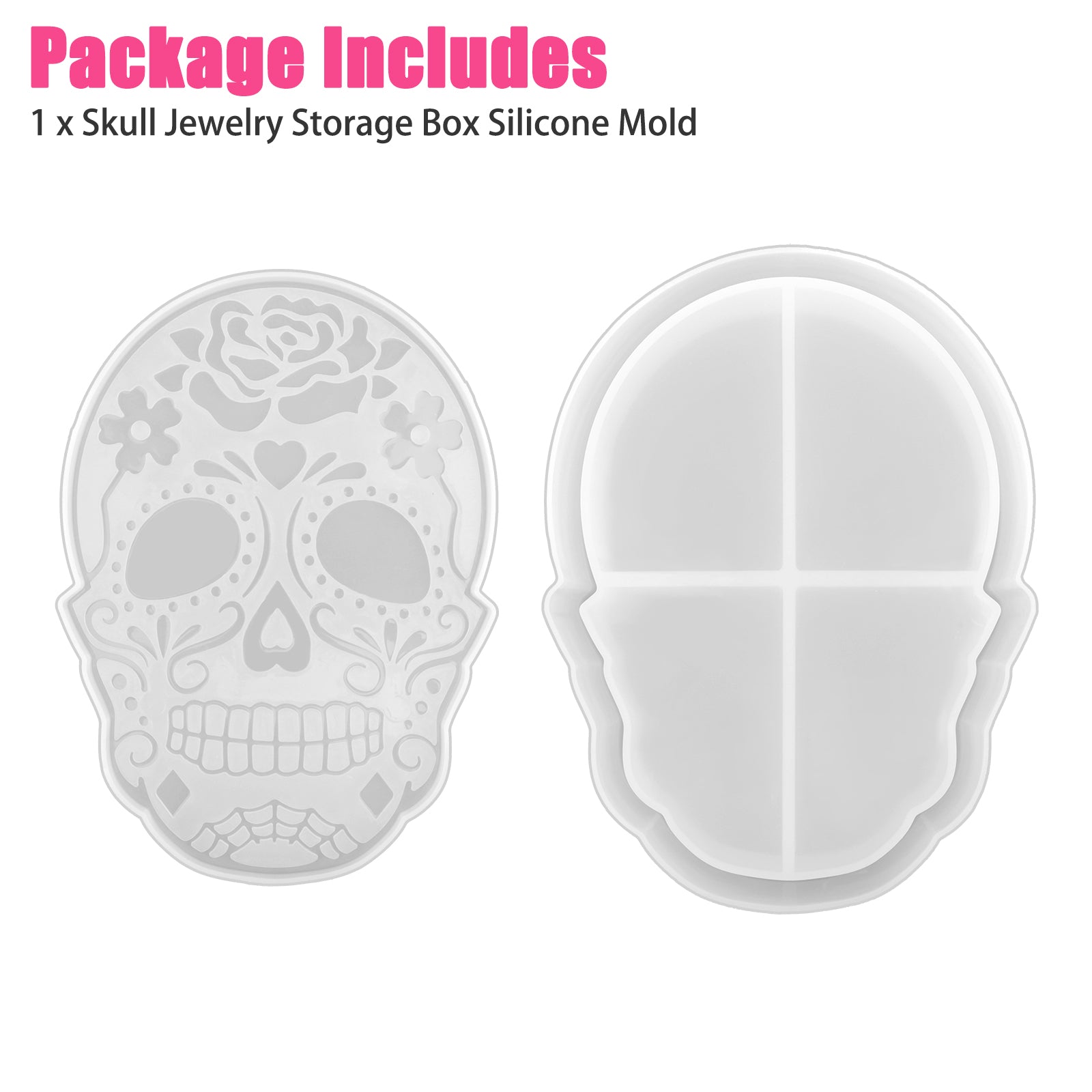 Halloween Skull Jewelry Box Resin Mold, EEEkit Large Skull Storage Box Silicone Mold with Lid, Trinket Box Epoxy Casting Mold for DIY Jewelry Container Candy Storage Gift Box, Halloween Decoration