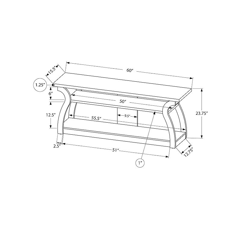 Monarch 60 Open Concept 3-Shelf TV Stand