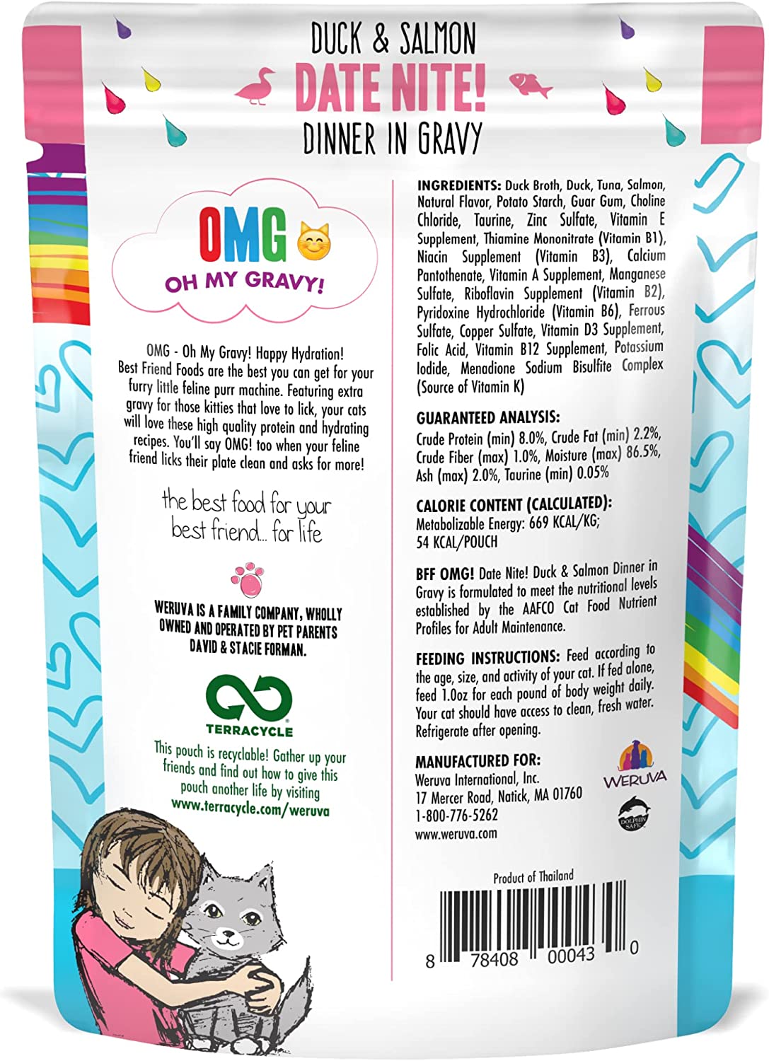 Weruva B.F.F. Omg - Best Feline Friend Oh My Gravy!， Date Nite! With Duck and Salmon In Gravy Cat Food， 2.8Oz Pouch (Pack Of 12)