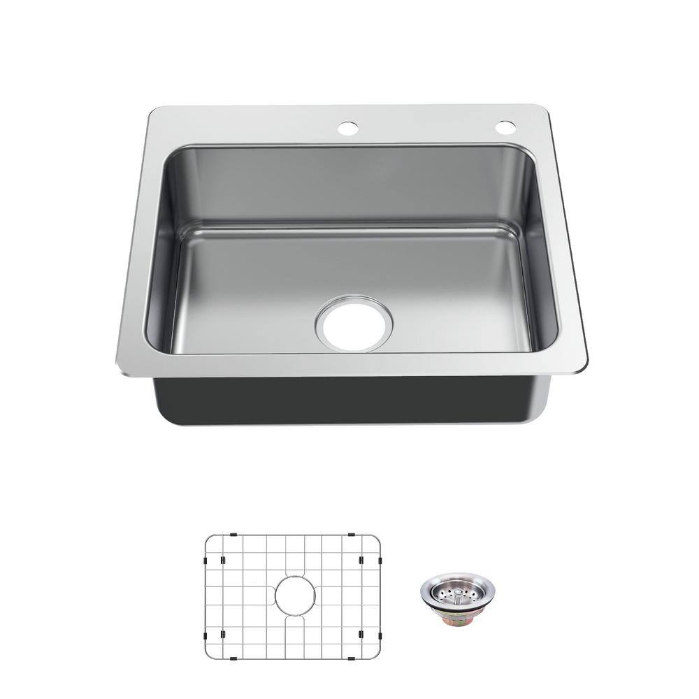 Glacier Bay Bratten Drop-InUndermount 18G Stainless Steel 25 in. 2-Hole Single Bowl Kitchen Sink with Accessories VT2522TA1ACC