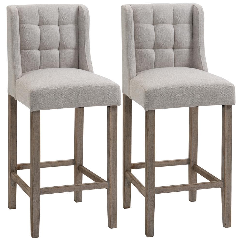 HOMCOM 41.75 in. Cream White Low Back Metal Foot Rest Bar Height Bar Stool with Tufted Upholstered Pub Seat (Set of 2) 835-485V01CW