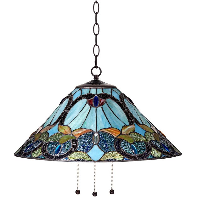 Wide Mission Art Glass 3 light Fixture For Dining Room Home Kitchen Island