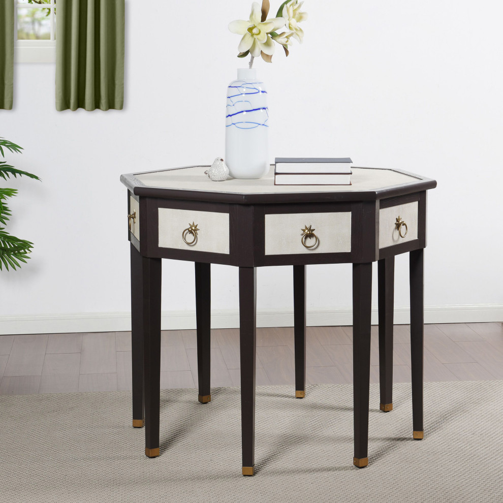 Dann Foley Center Table Ivory Faux Shagreen  Black Veneer Finish   Transitional   Console Tables   by StyleCraft  Houzz