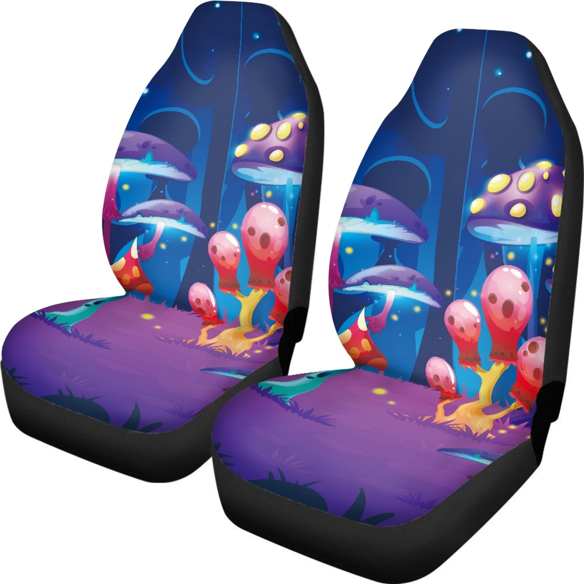 Bivenant Store Mushroom Pattern Polyester Fabric Car Seat Cover Set Fantasy Purple Front Split Bench Seat Covers for Cars Trucks SUV