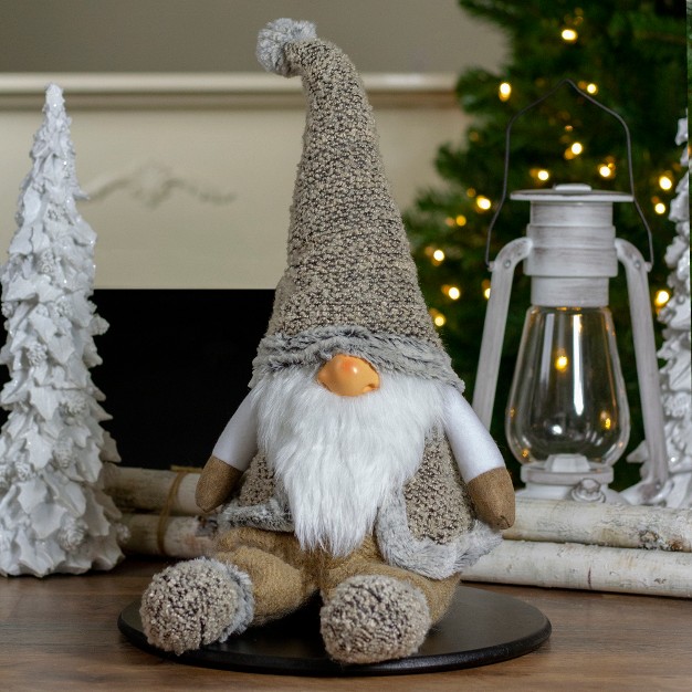 Gray And Beige Sitting Christmas Gnome Decoration