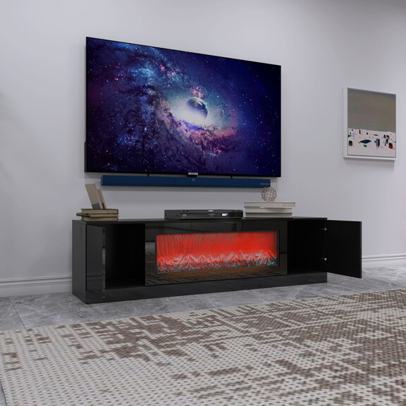 Living room furniture modern black electric firepl...