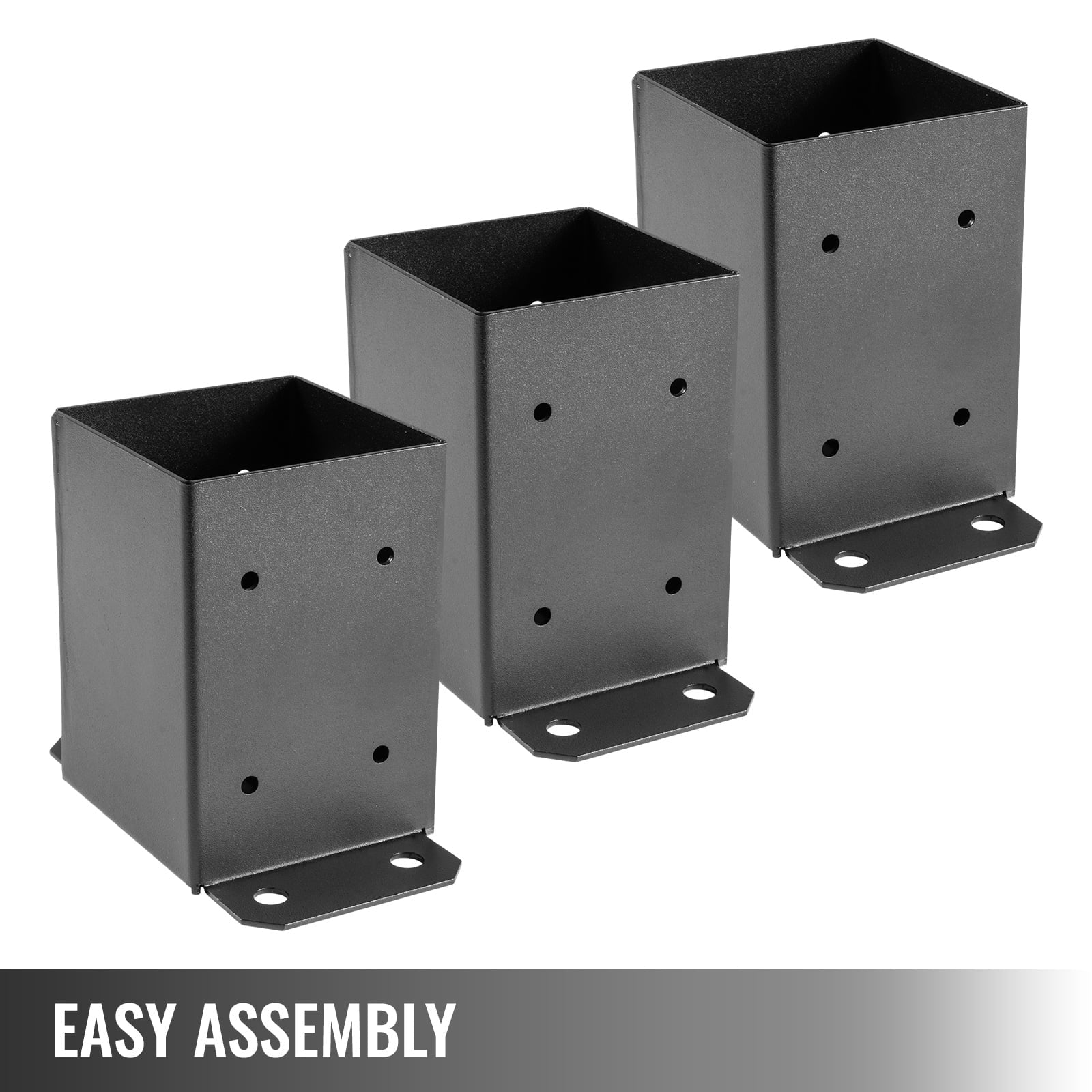 VEVOR 4 x 4 Post Base 3 PCS, Deck Post Base 3.6 x 3.6 inch, Post Bracket 2.5 LBS Fence Post Anchor Black Powder-Coated Deck Post Base with Thick Steel for Deck Supports Porch Railing Post Holders