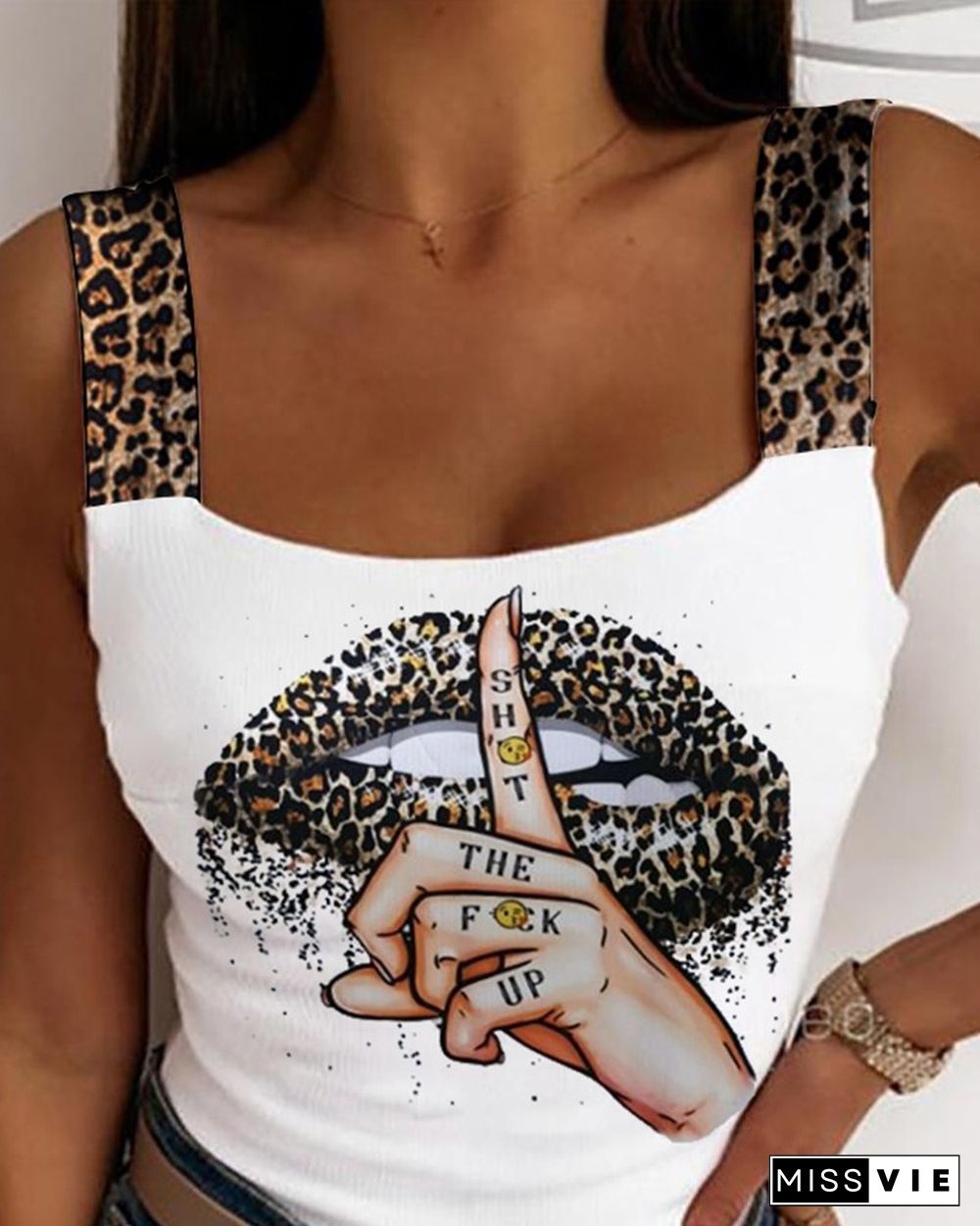 Leopard Print Strap Figure Print Tank Top