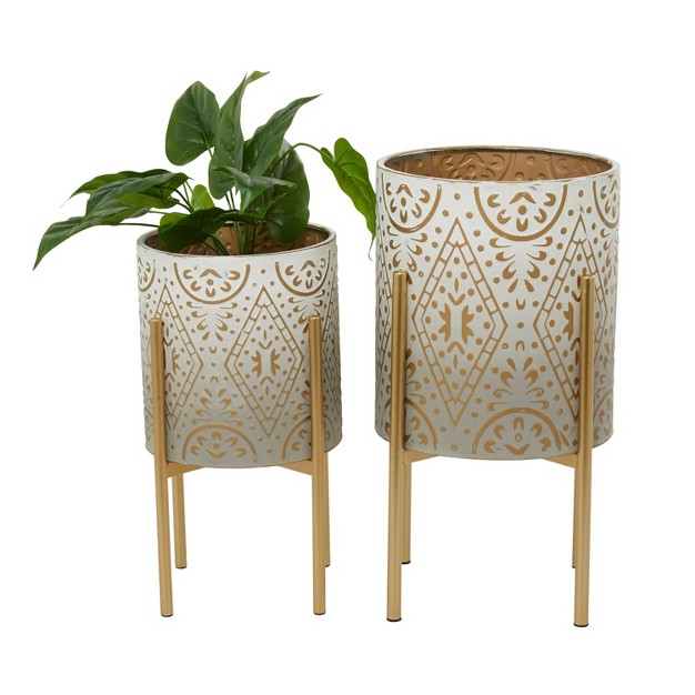 Wide 2pc Planter Bohemian Metal Pots Brown Cosmoliving By Cosmopolitan