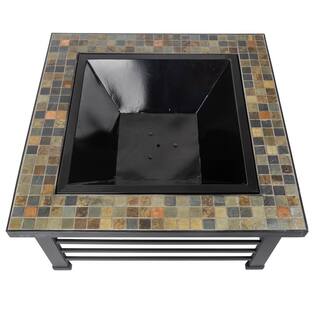 Pleasant Hearth Cascade Slate Top 34 in. Wx22.5 in. H Square Steel Wood Black Fire Pit OFW732S