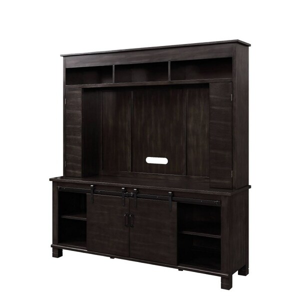 Entertainment Center with 11 Compartments and LED Fireplace， Brown