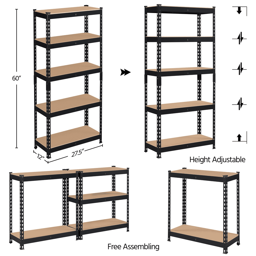 Topeakmart 5 Tiers Boltless Metal Storage Shelf with MDF Wood Boards for Warehouse Store Home