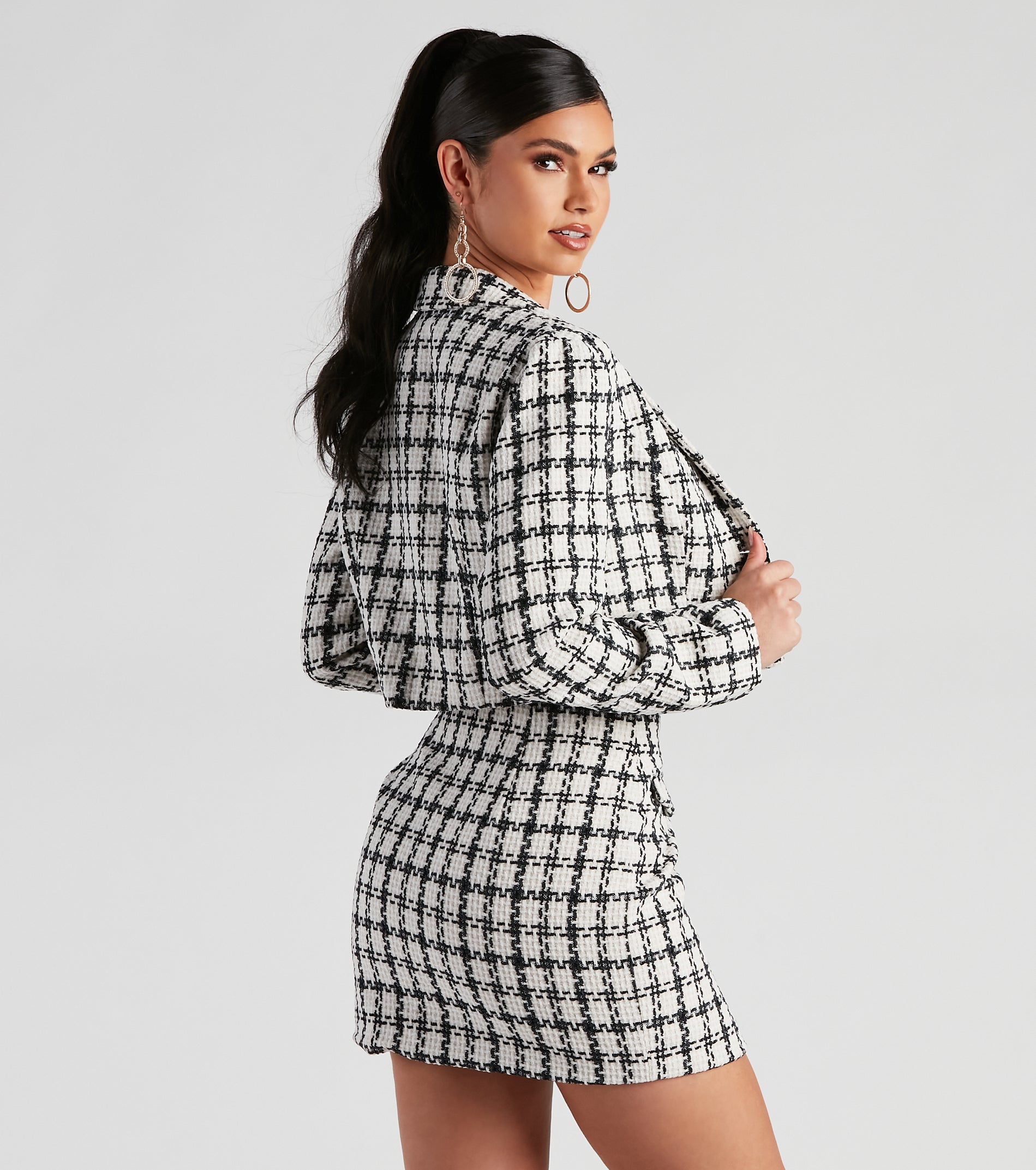 Social Scene Plaid Tweed Blazer