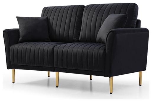 Contemporary Loveseat  Golden Legs  ampChannel Tufted Velvet Fabric Seat   Contemporary   Loveseats   by Declusia  Houzz