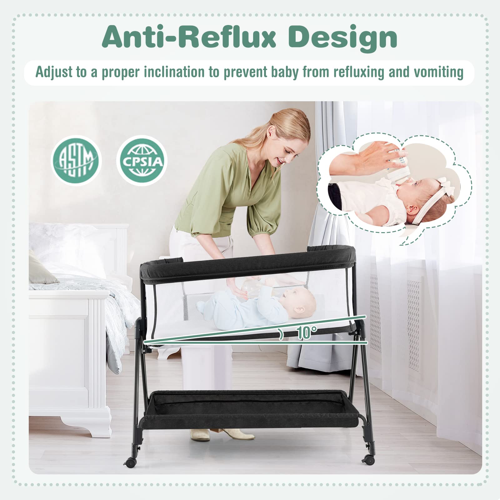 Costzon Bassinet Bedside Sleeper, Easy Folding Baby Crib