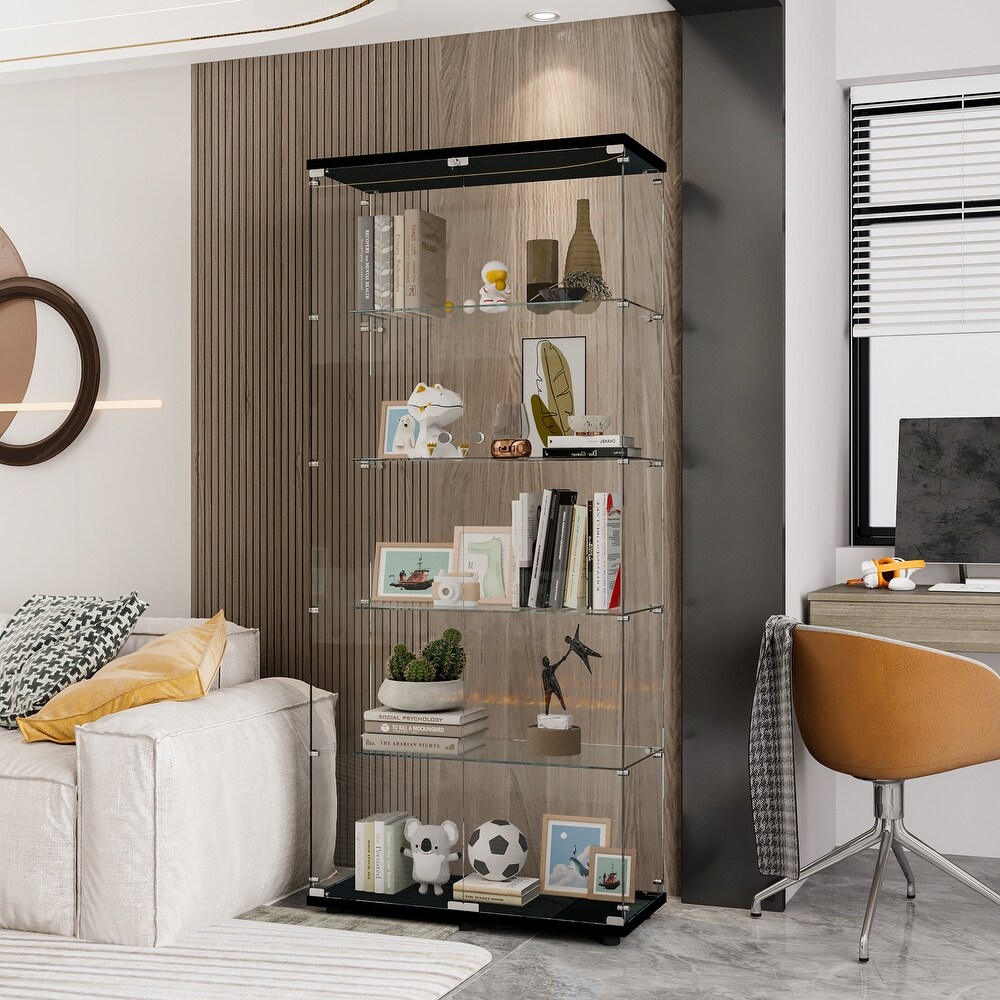 Glass Display Cabinet with 5 Shelves Double Door Curio Cabinets