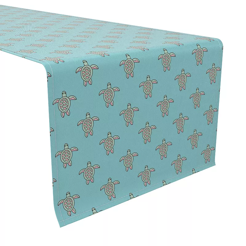 Table Runner， 100% Cotton， 16x90， Aqua Sea Turtles